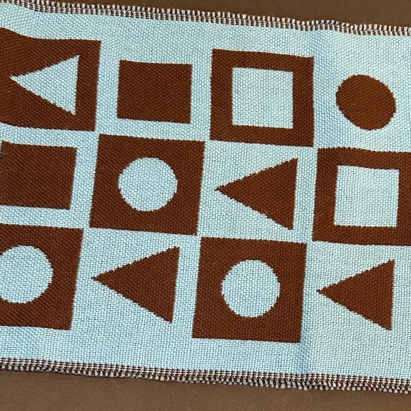 🌟HP🌟VTG 1970s Acrylic Jacquard Mod Geometric Scarf MCM Pattern Brown Blue Japan - Picture 9 of 10